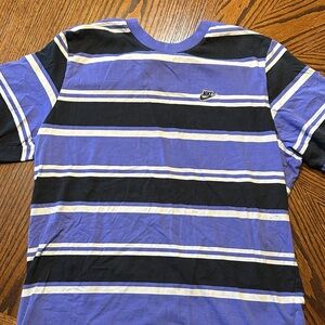 Nike Men's Striped Blue and Black Tee